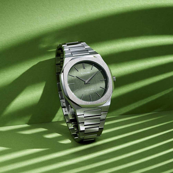 D1 Milano Ultra Thin Silver Green Watch D1-UTBJ06